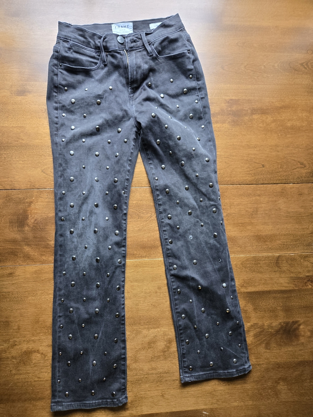 FRAME Le High Straight Studded Black Jeans Women’s Size 25 Designer Denim